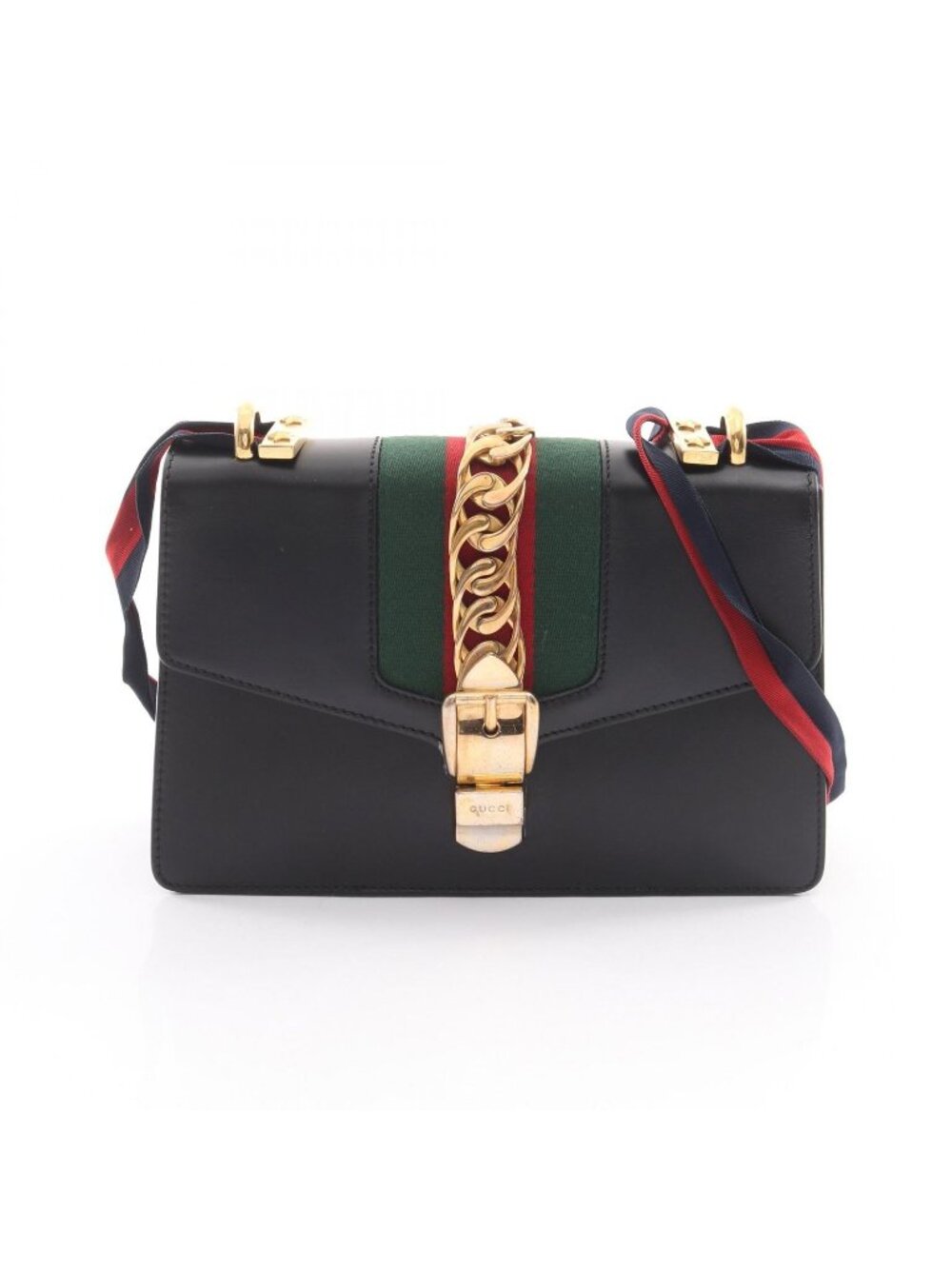 Gucci Shoulder Bag Sylvie Small Webline Black Leather